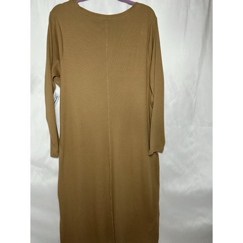 Old Navy Ribbed Knit Midi 3X Dress V Neck Long Sleeve Front Button w/Side Slits - Picture 2 of 11